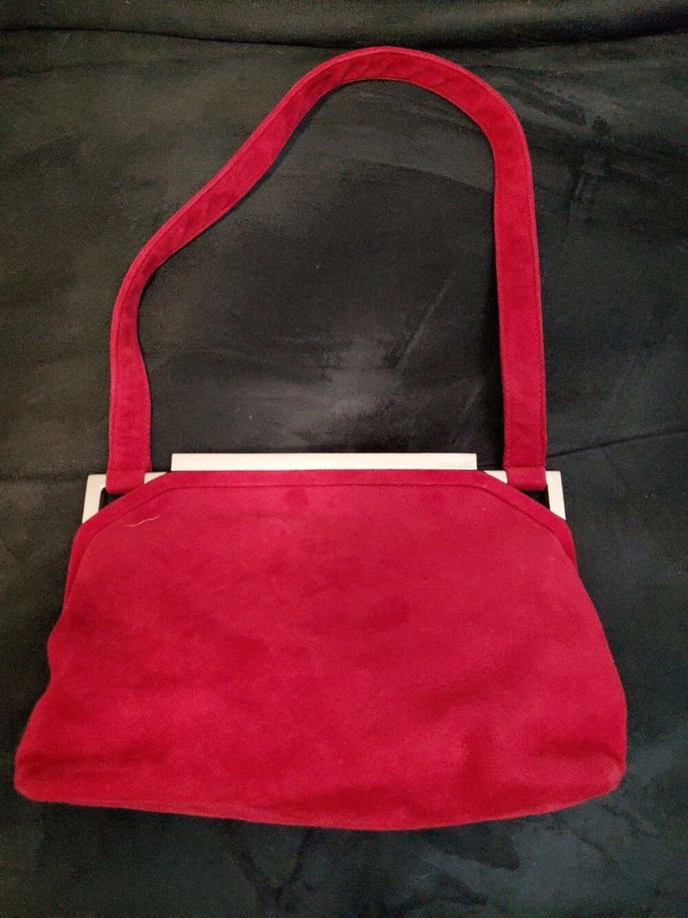 Bruno Magli Red Suede Shoulder Bag Silver Hardware